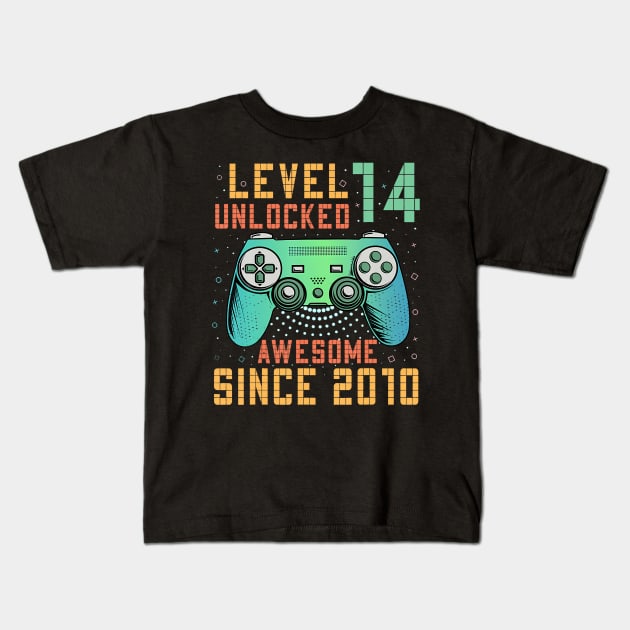 Level Unlocked 14th Birthday Year Old Gamer Bday Kids T-Shirt by Saboia Alves